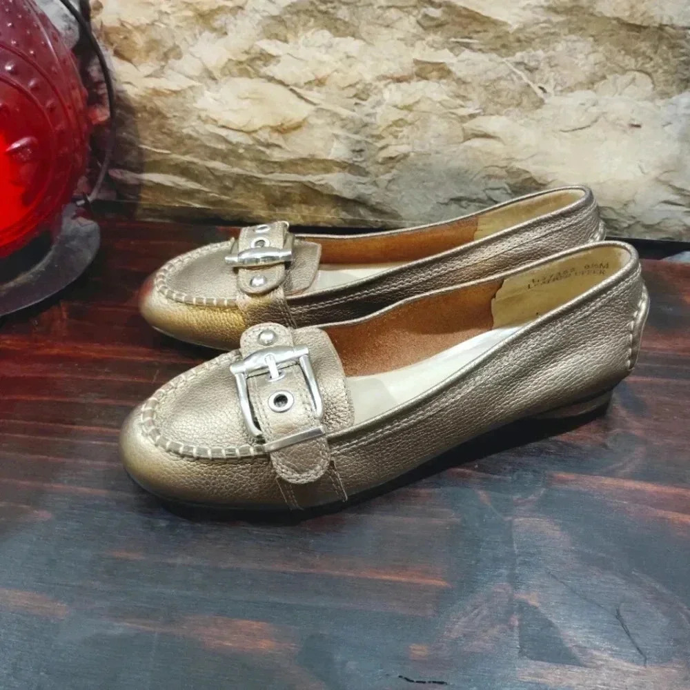Ros Hommerson Leather Moccasins Gold Buckle Moc Loafer Slip-on Shoes 8.5 - Picture 3 of 12